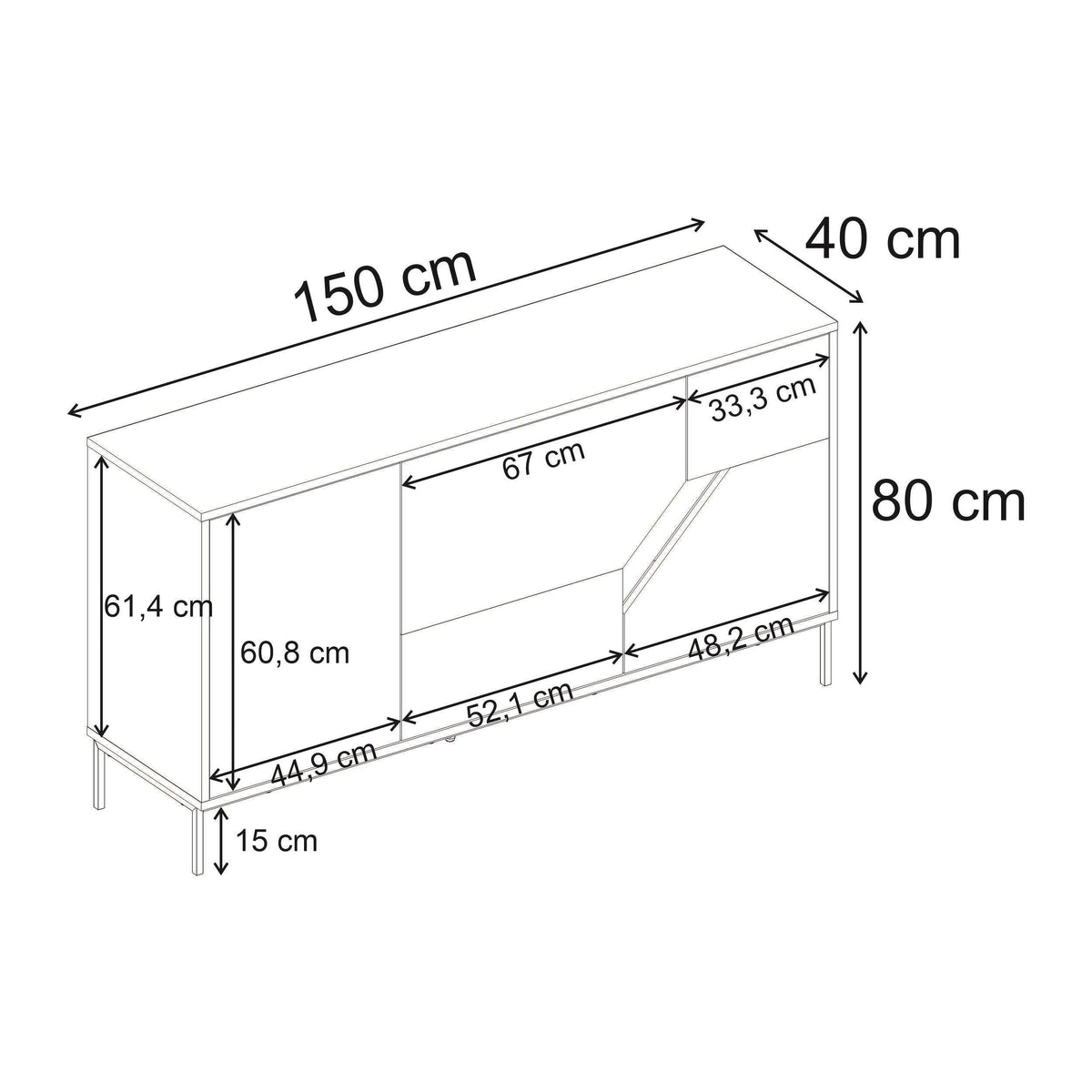 Vesco Modern Sideboard Natural Oak Sandstone 150cm