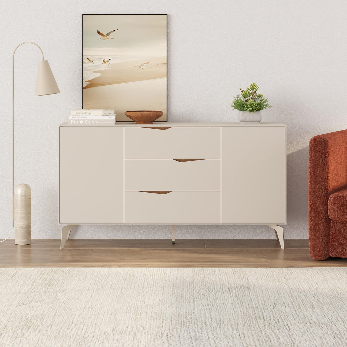 Jaden Console Sideboard 3 Drawers 2 Doors Sandstone 150 x 40 x 81.2 cm