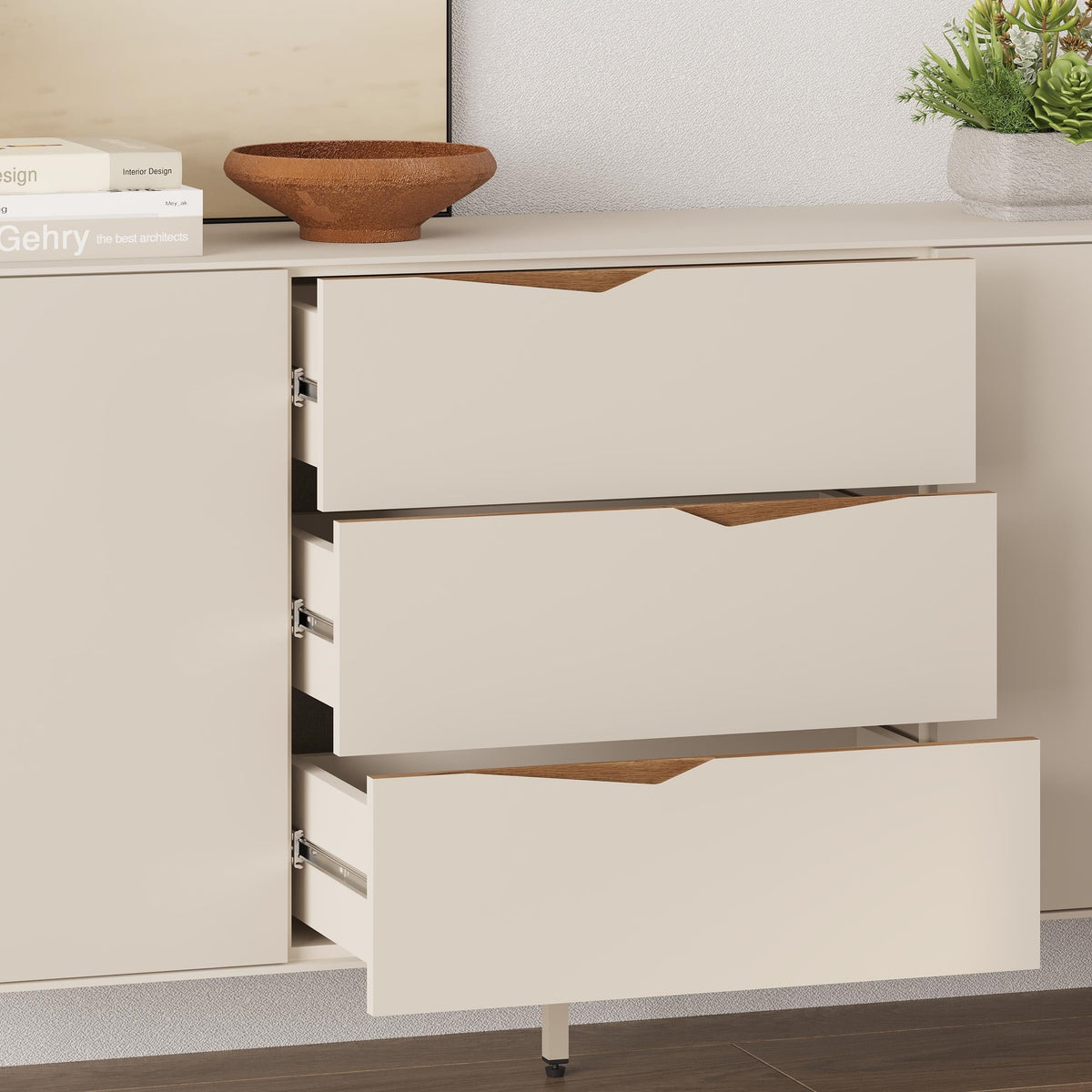 Jaden Console Sideboard 3 Drawers 2 Doors Sandstone 150 x 40 x 81.2 cm