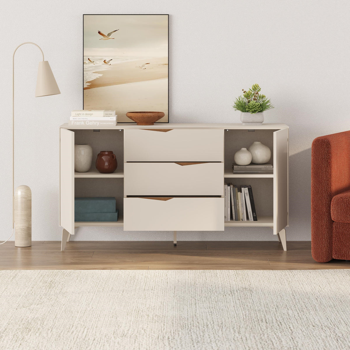 Jaden Console Sideboard 3 Drawers 2 Doors Sandstone 150 x 40 x 81.2 cm