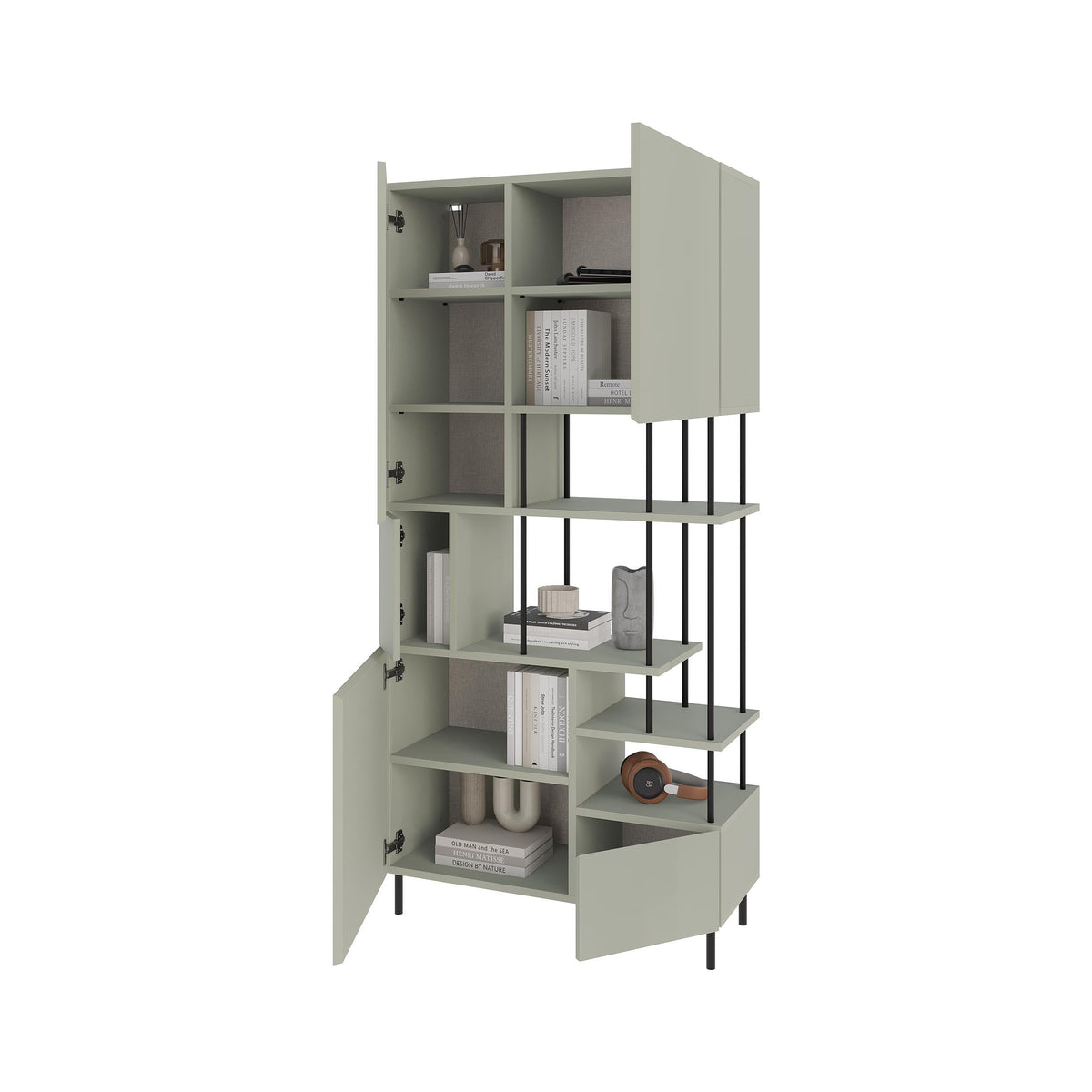 Key Bookcase – Modern 5 Door Storage Cabinet with Shelves