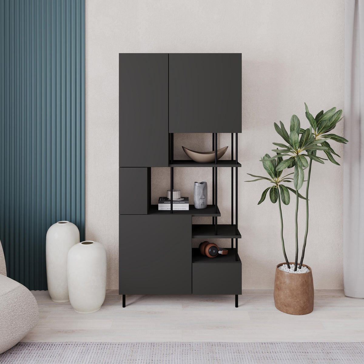 Key Bookcase – Modern 5 Door Storage Cabinet with Shelves