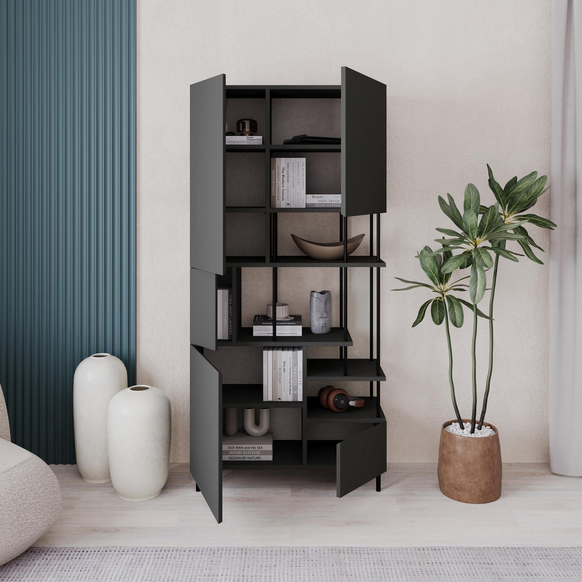 Key Bookcase – Modern 5 Door Storage Cabinet with Shelves