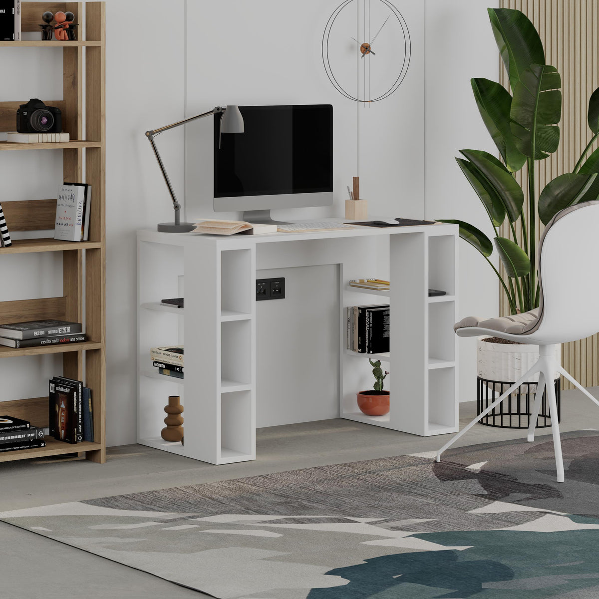 Colmar Study Desk – 106 cm – Modern Desk with Storage Shelves