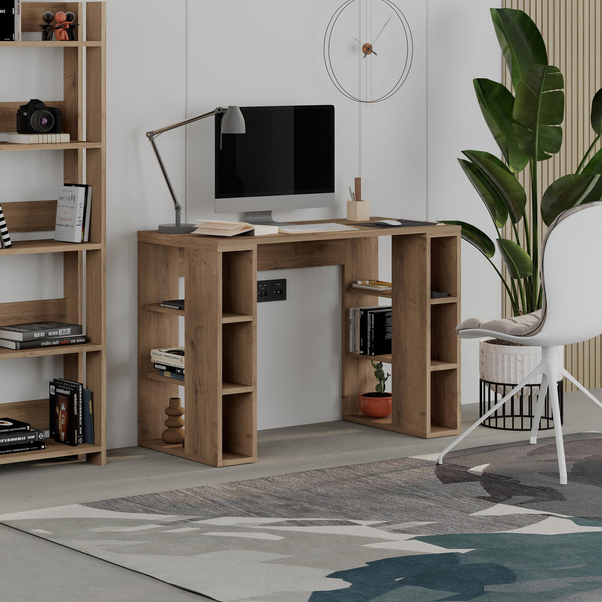 Colmar Study Desk – 106 cm – Modern Desk with Storage Shelves