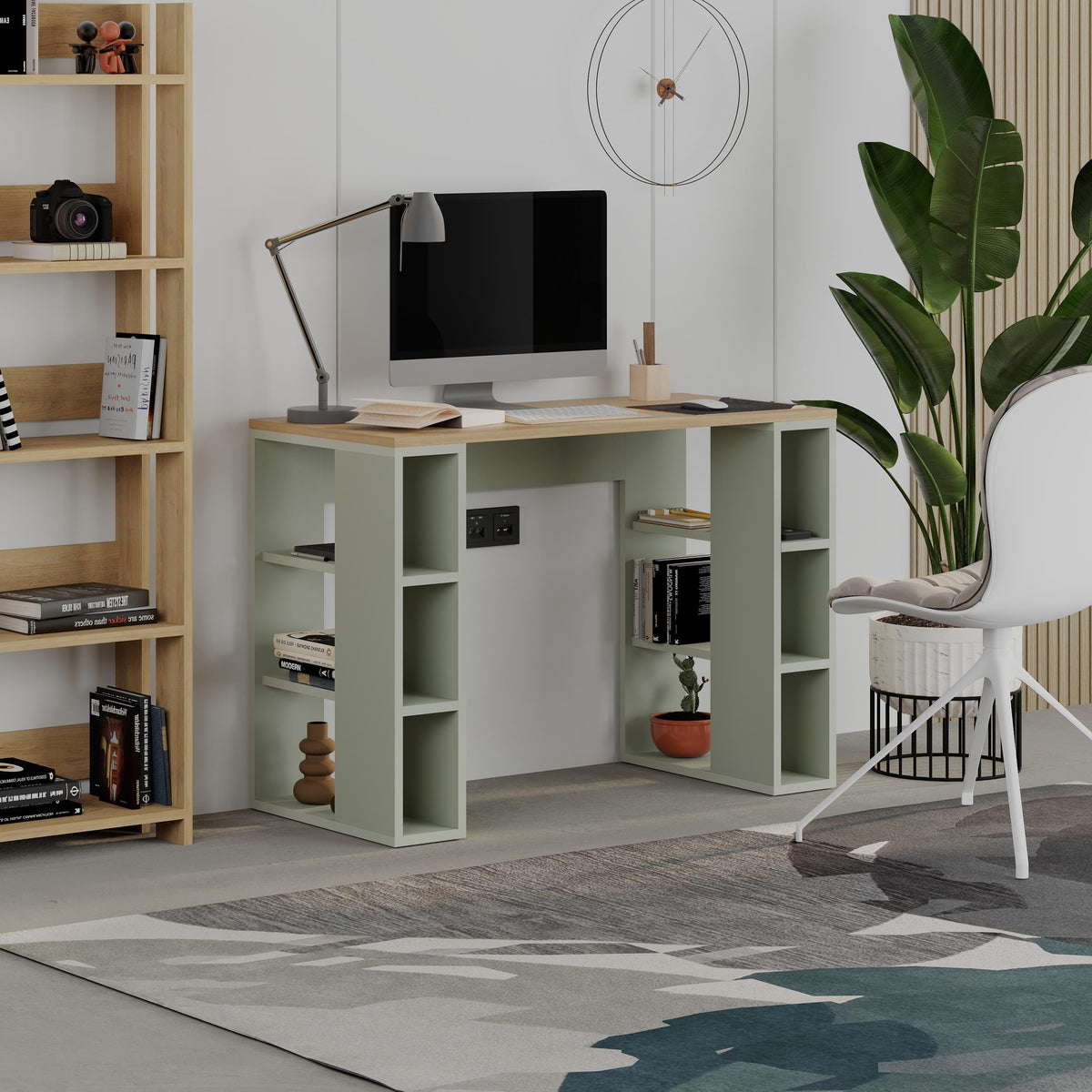 Colmar Study Desk – 106 cm – Modern Desk with Storage Shelves