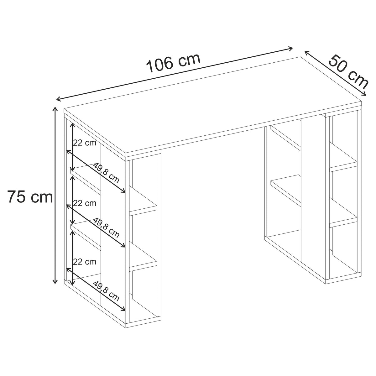 Colmar Study Desk – 106 cm – Modern Desk with Storage Shelves