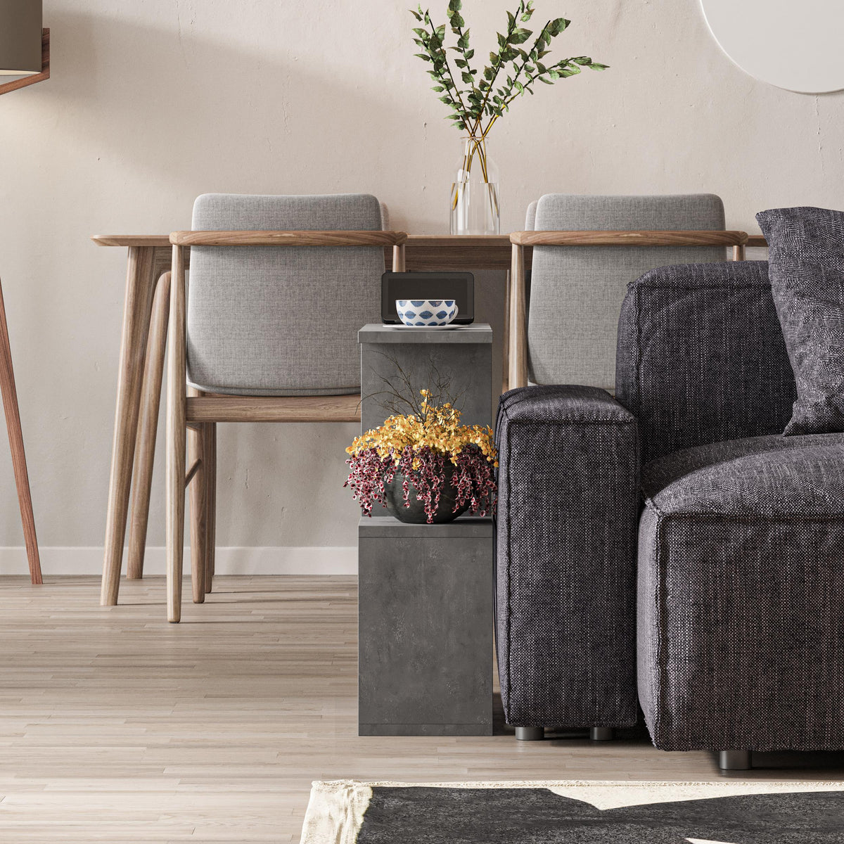 Homemania Modern Side Table with 4 Open Shelves