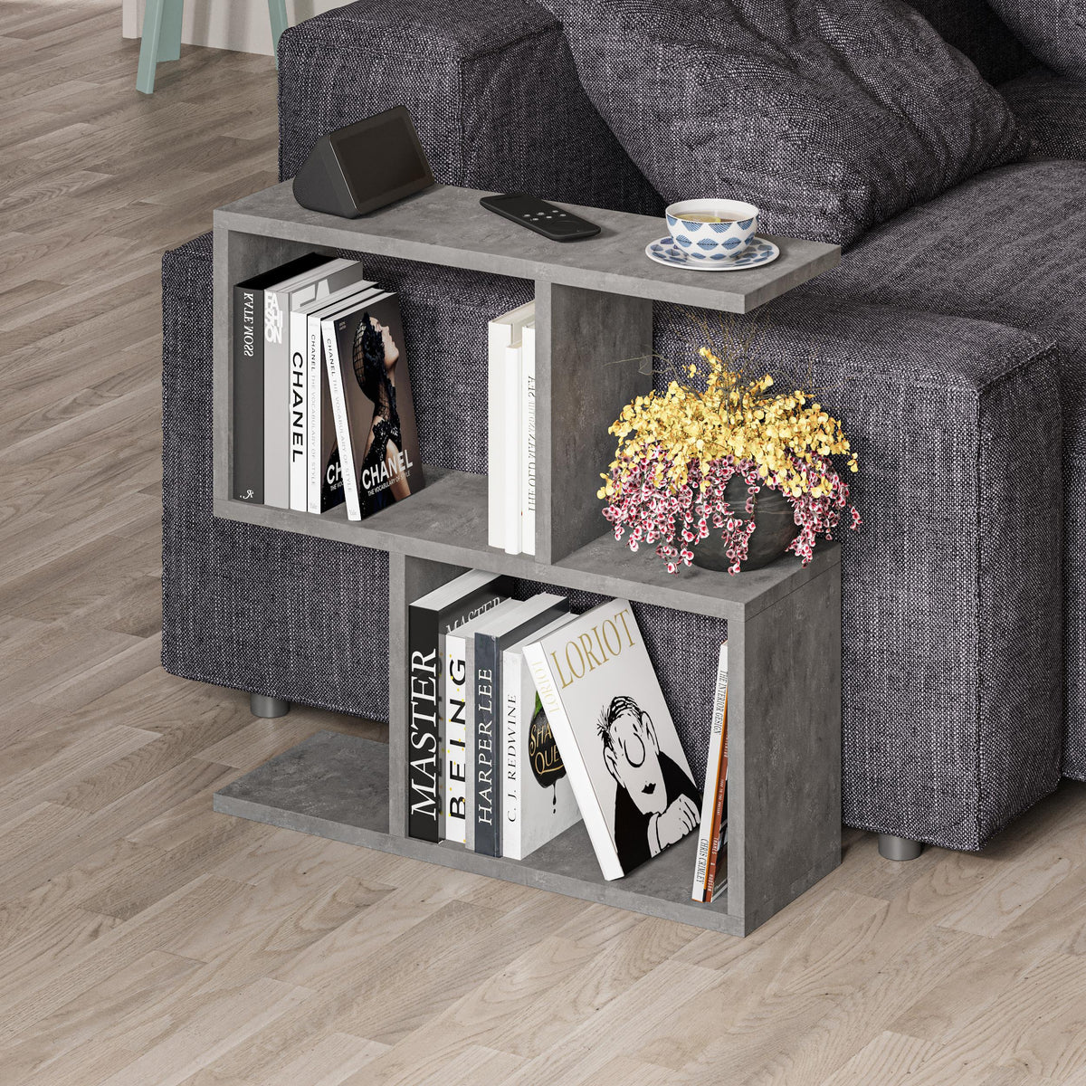 Homemania Modern Side Table with 4 Open Shelves