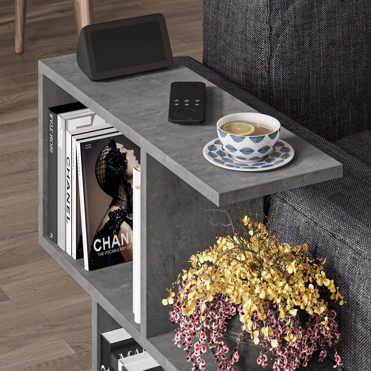 Homemania Modern Side Table with 4 Open Shelves