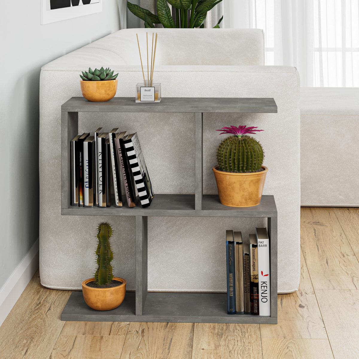Homemania Modern Side Table with 4 Open Shelves