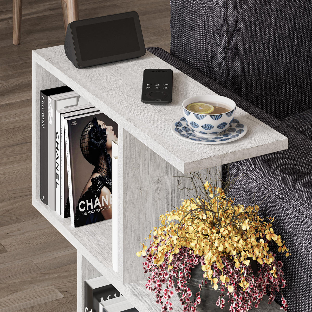 Homemania Modern Side Table with 4 Open Shelves