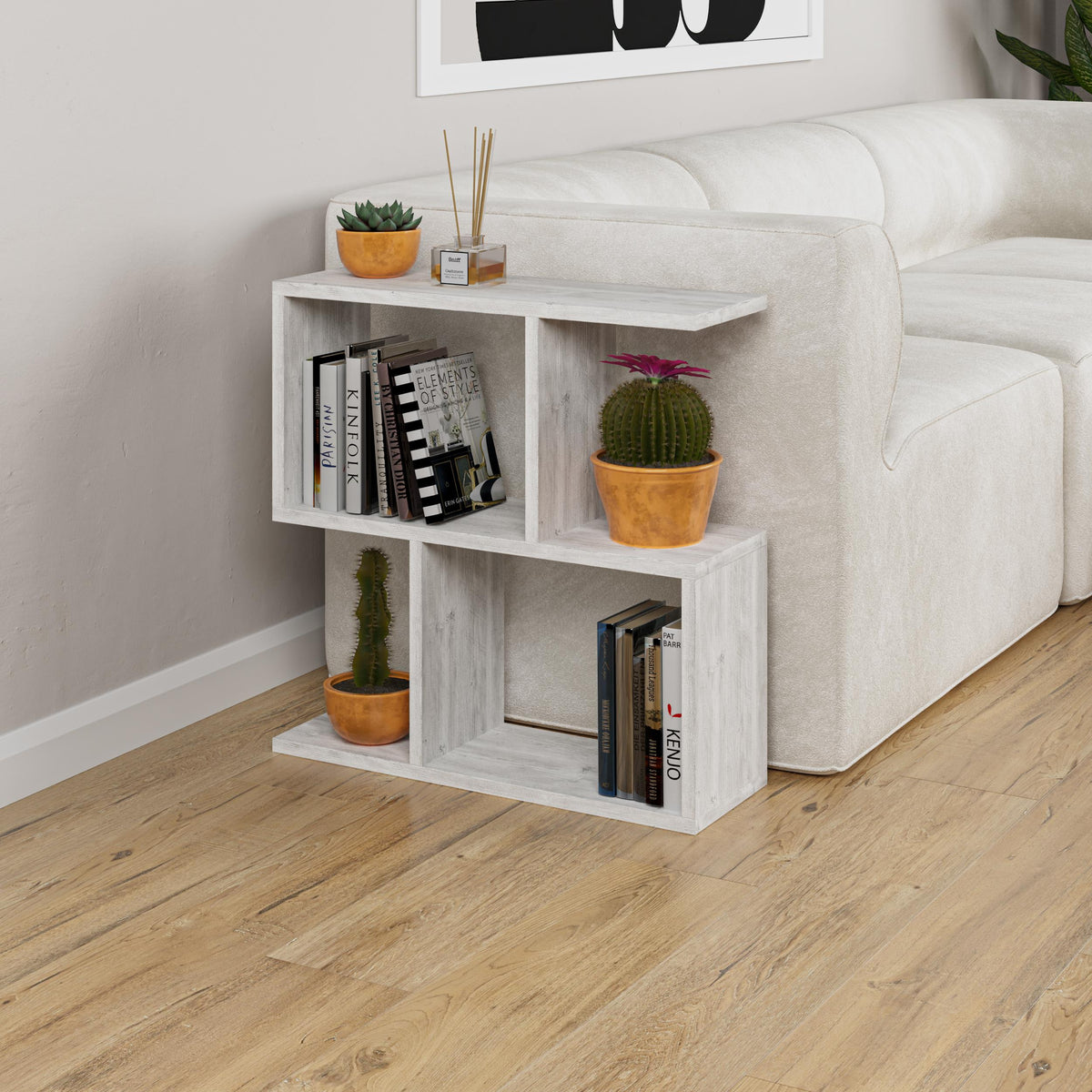 Homemania Modern Side Table with 4 Open Shelves