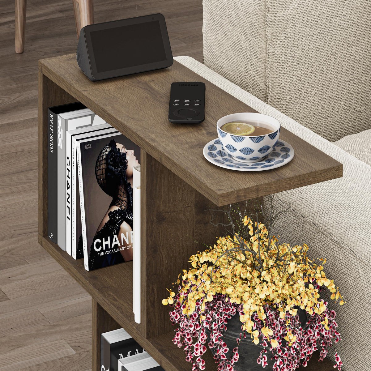 Homemania Modern Side Table with 4 Open Shelves