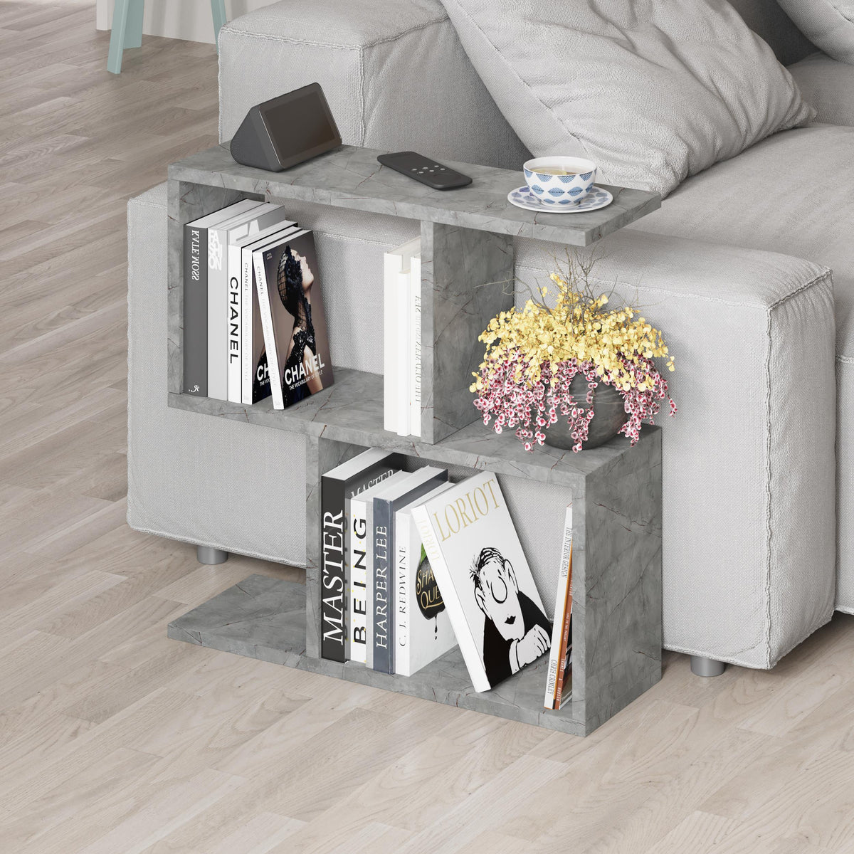 Homemania Modern Side Table with 4 Open Shelves