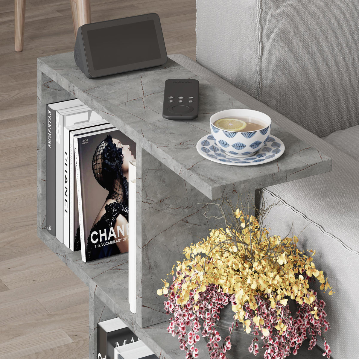 Homemania Modern Side Table with 4 Open Shelves