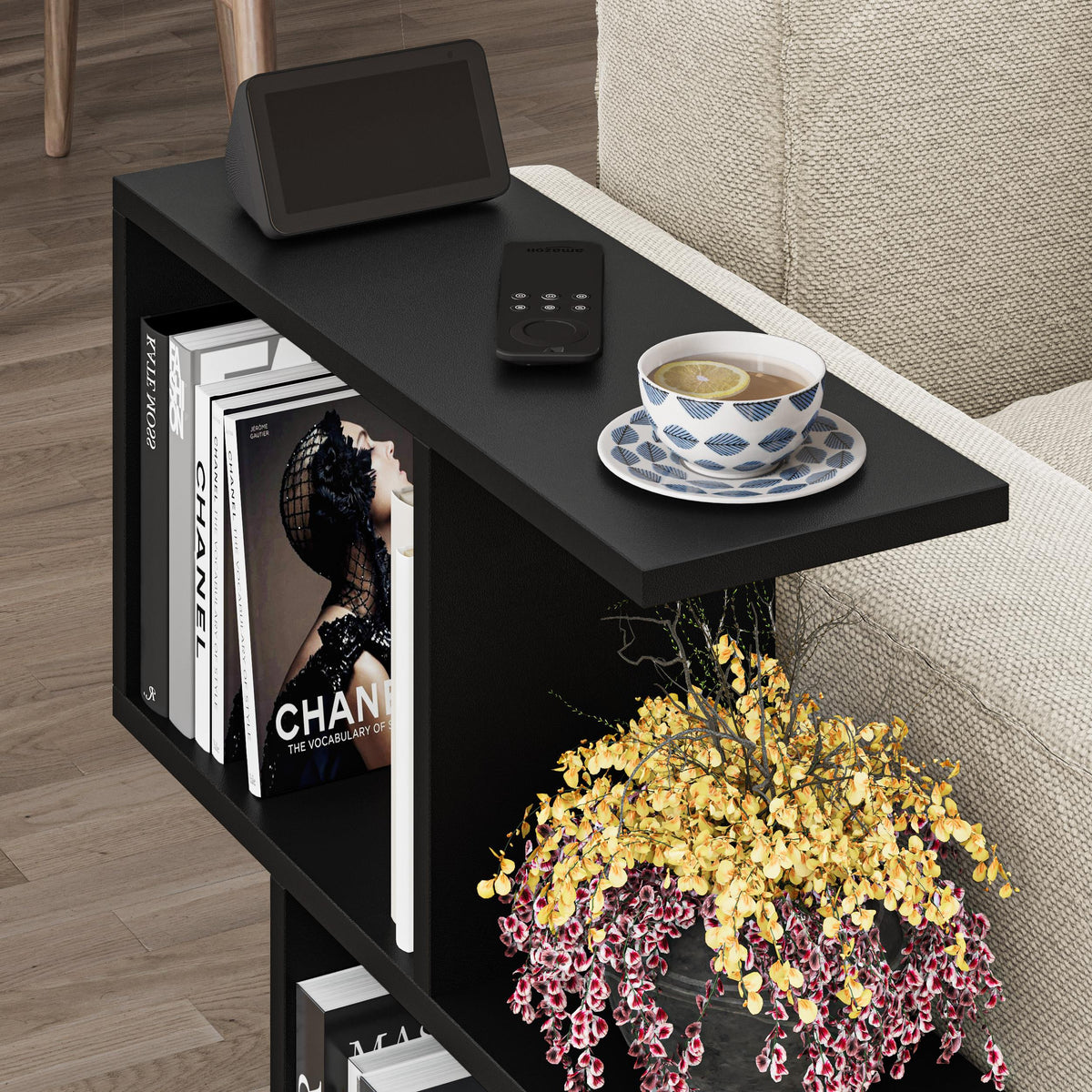 Homemania Modern Side Table with 4 Open Shelves
