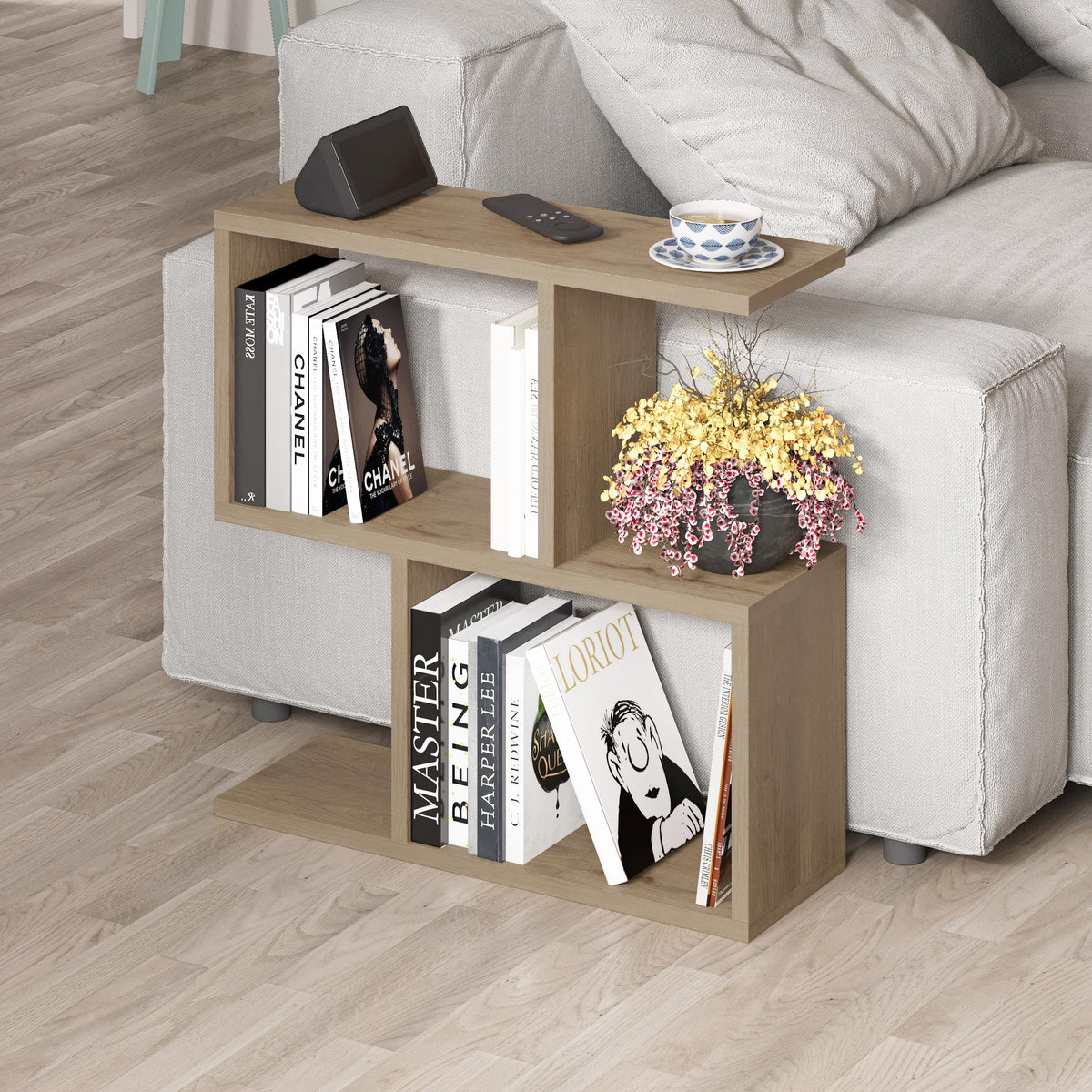 Homemania Modern Side Table with 4 Open Shelves