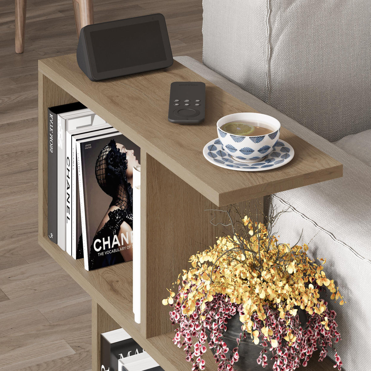 Homemania Modern Side Table with 4 Open Shelves