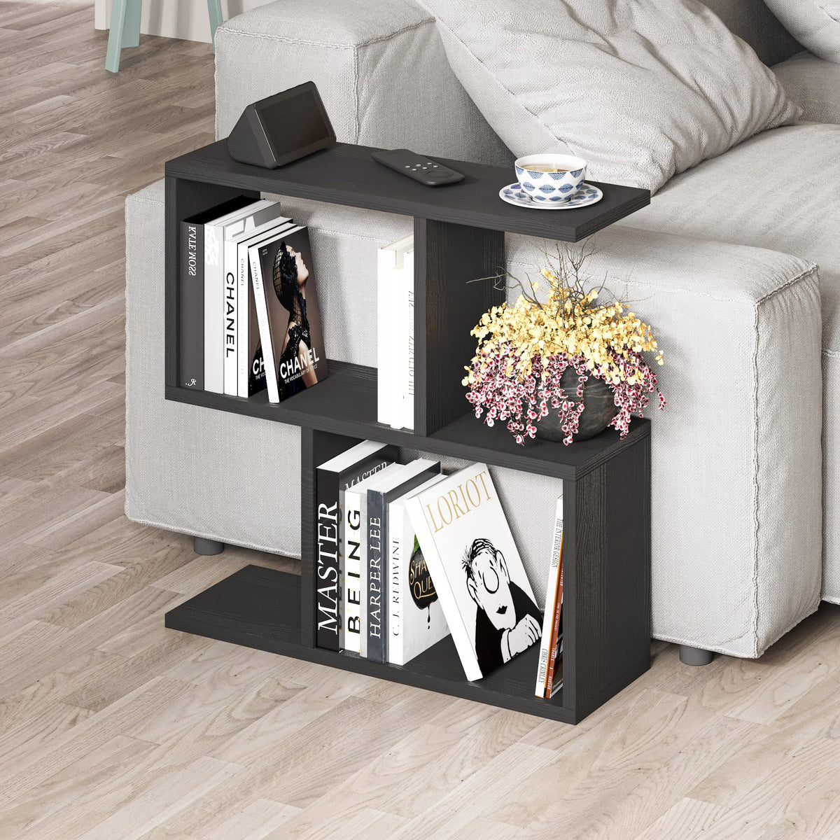 Homemania Modern Side Table with 4 Open Shelves