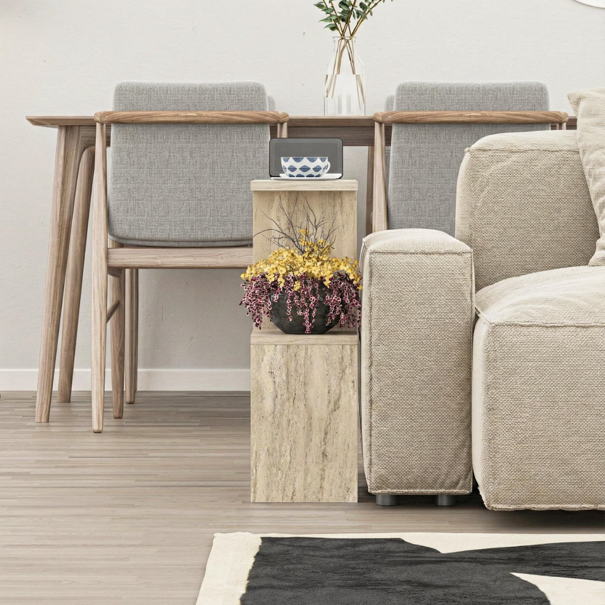 Homemania Modern Side Table with 4 Open Shelves