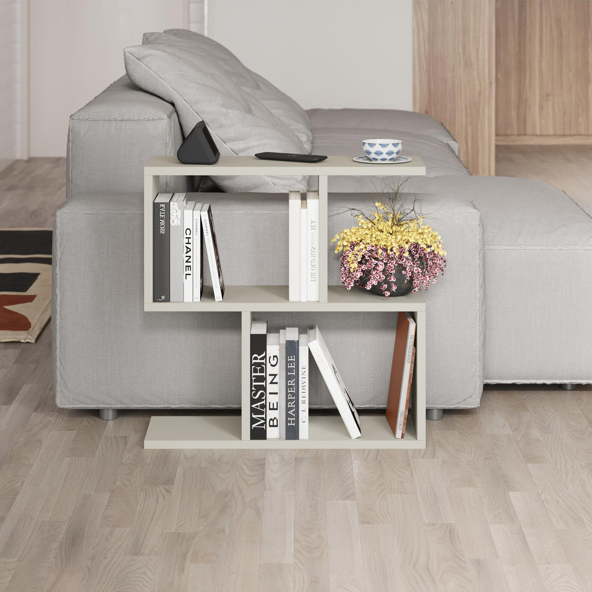 Homemania Modern Side Table with 4 Open Shelves