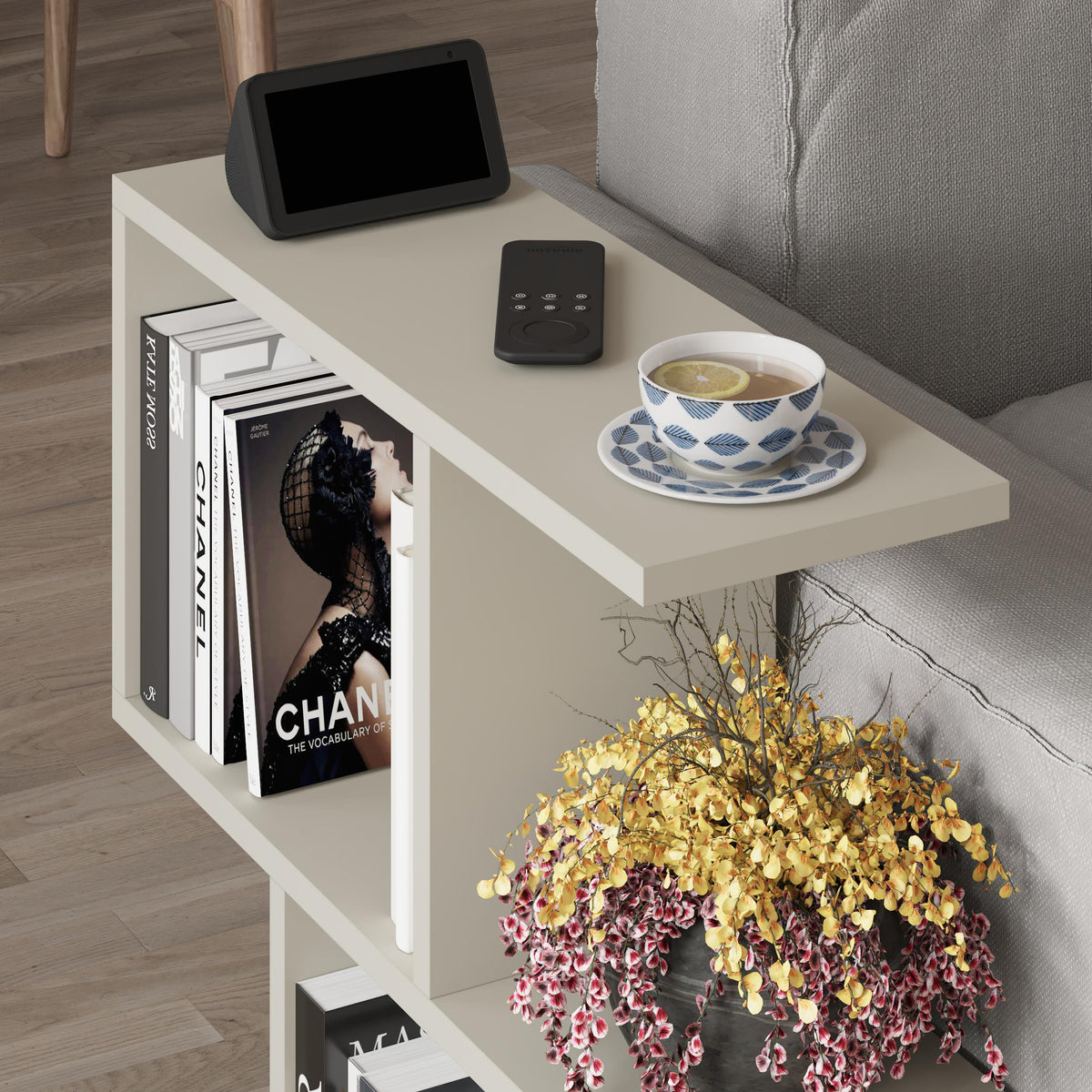 Homemania Modern Side Table with 4 Open Shelves