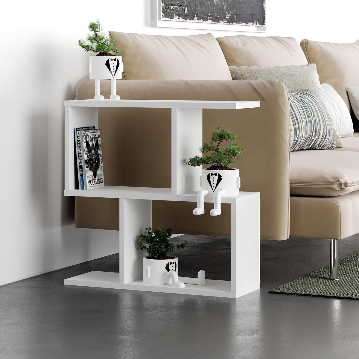 Homemania Modern Side Table with 4 Open Shelves