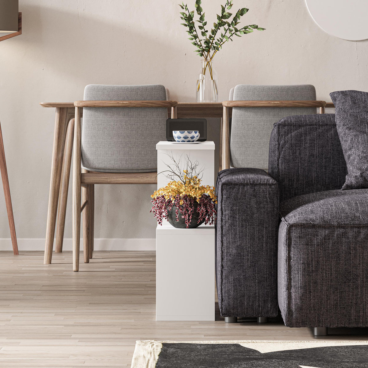 Homemania Modern Side Table with 4 Open Shelves