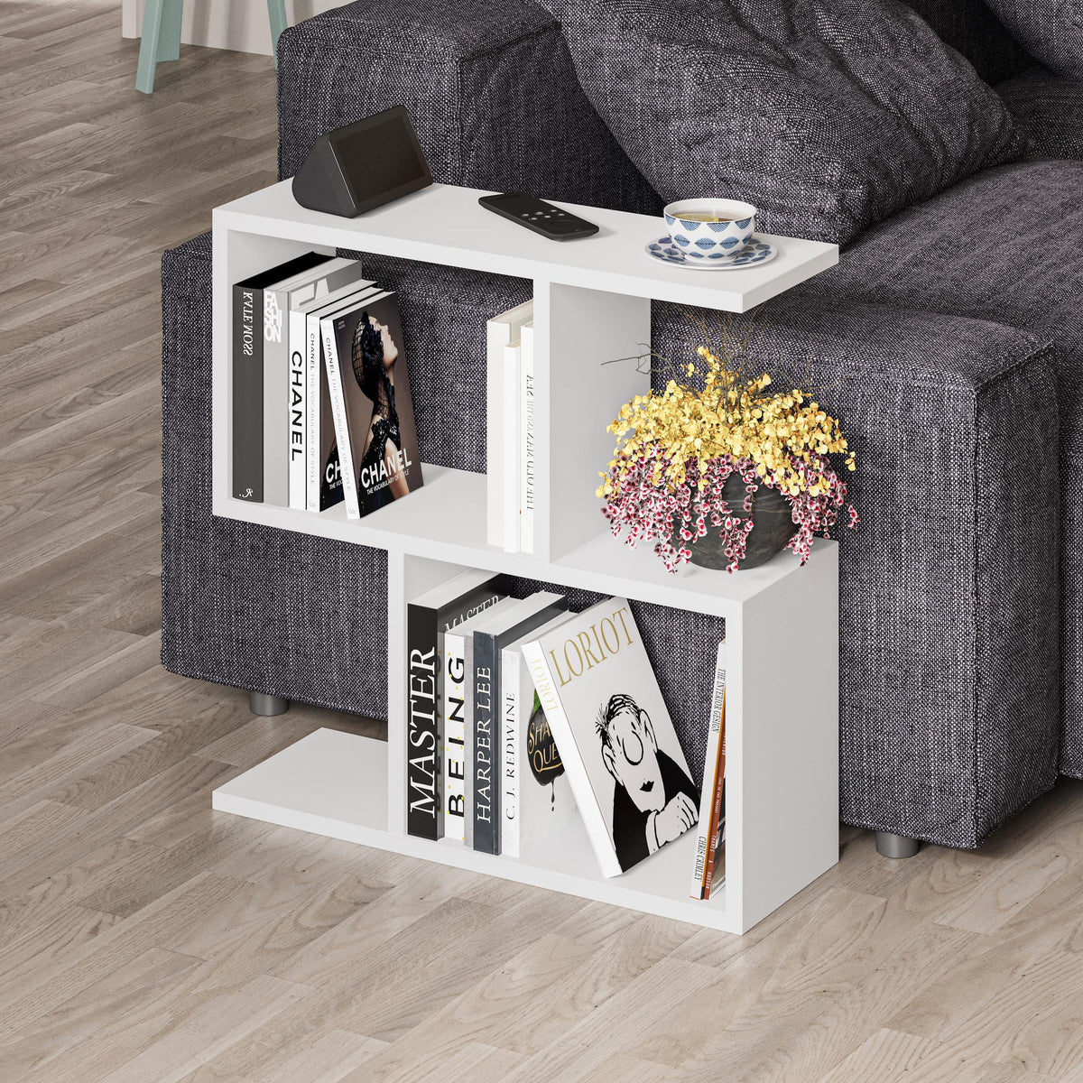Homemania Modern Side Table with 4 Open Shelves
