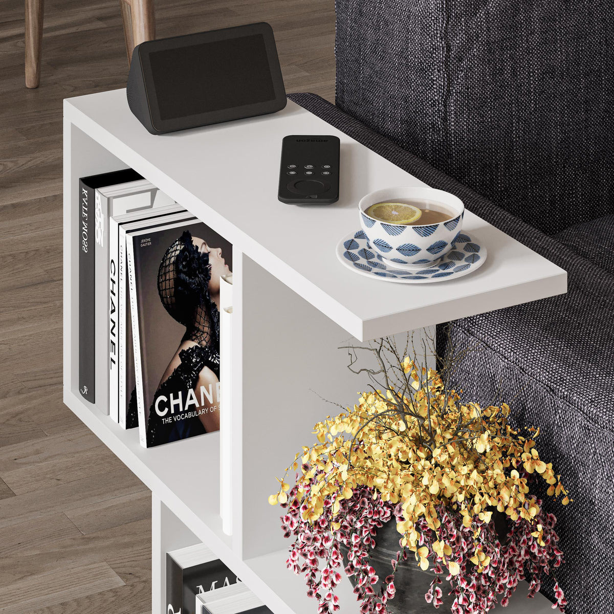 Homemania Modern Side Table with 4 Open Shelves