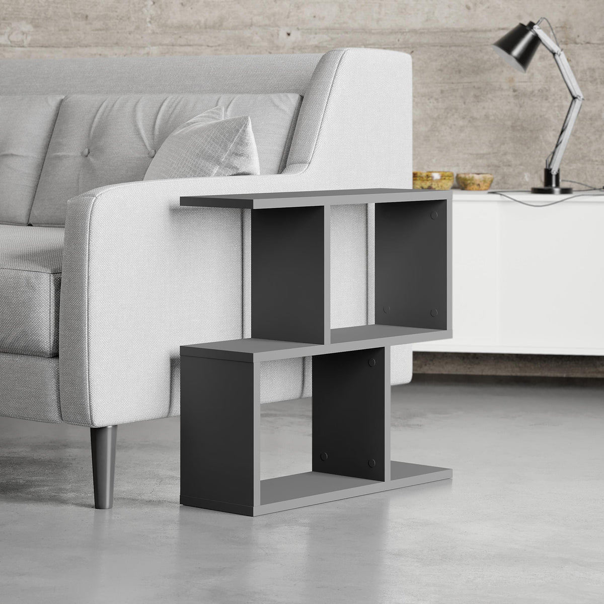Homemania Modern Side Table with 4 Open Shelves