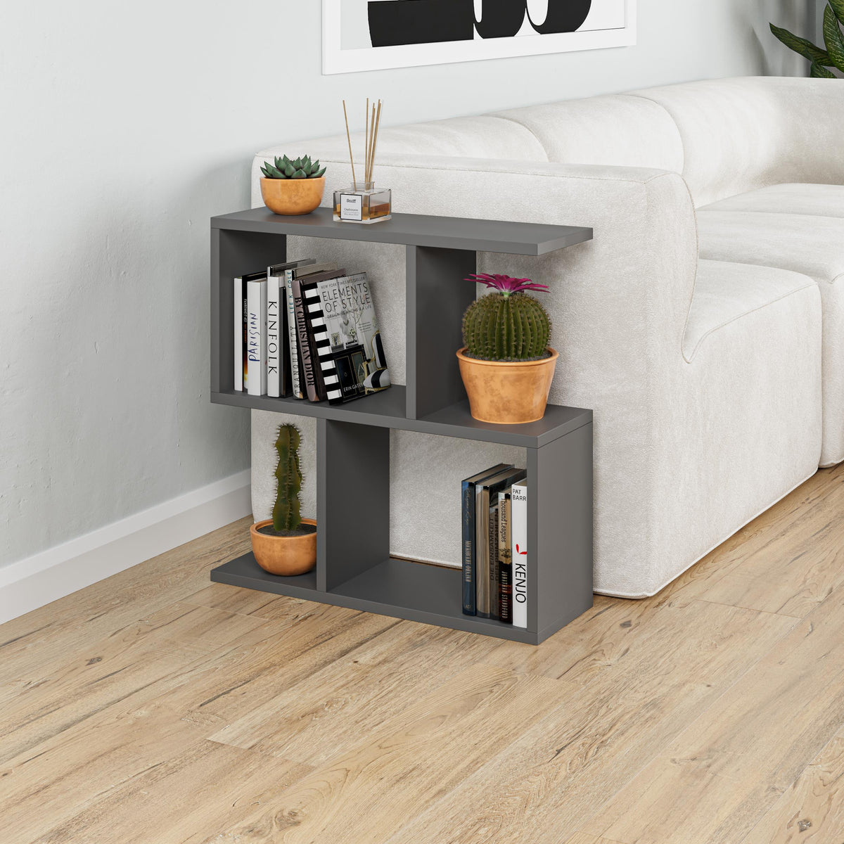 Homemania Modern Side Table with 4 Open Shelves