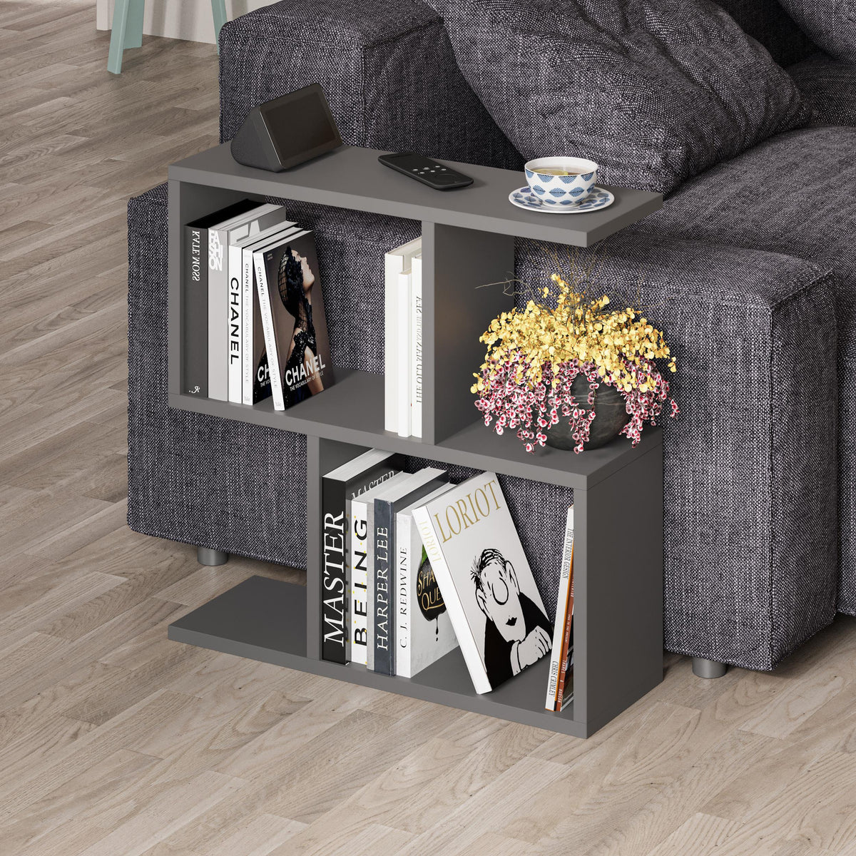Homemania Modern Side Table with 4 Open Shelves