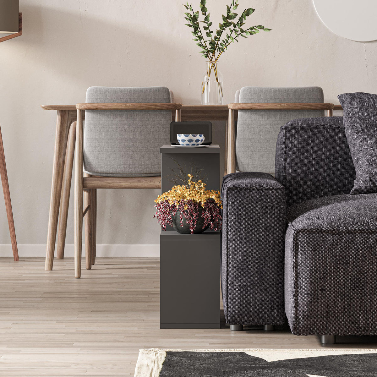 Homemania Modern Side Table with 4 Open Shelves