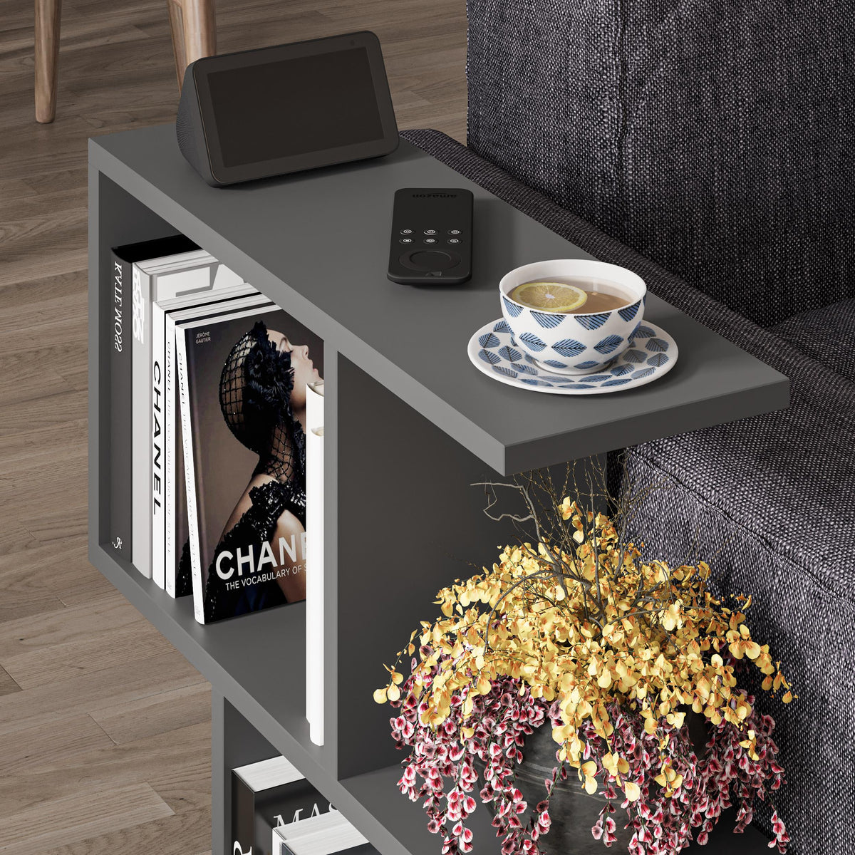 Homemania Modern Side Table with 4 Open Shelves
