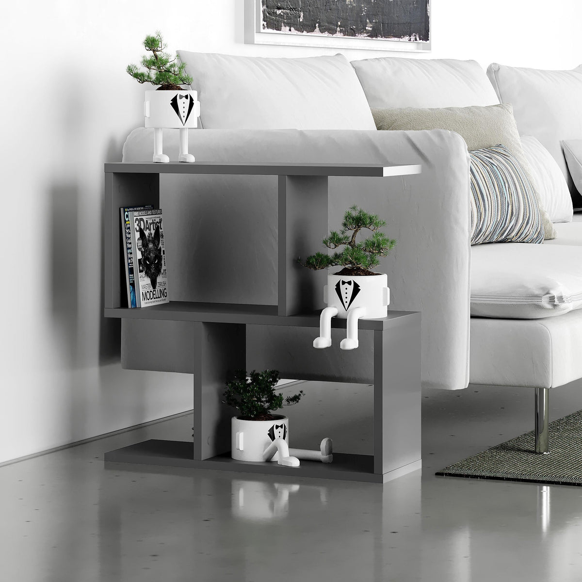 Homemania Modern Side Table with 4 Open Shelves