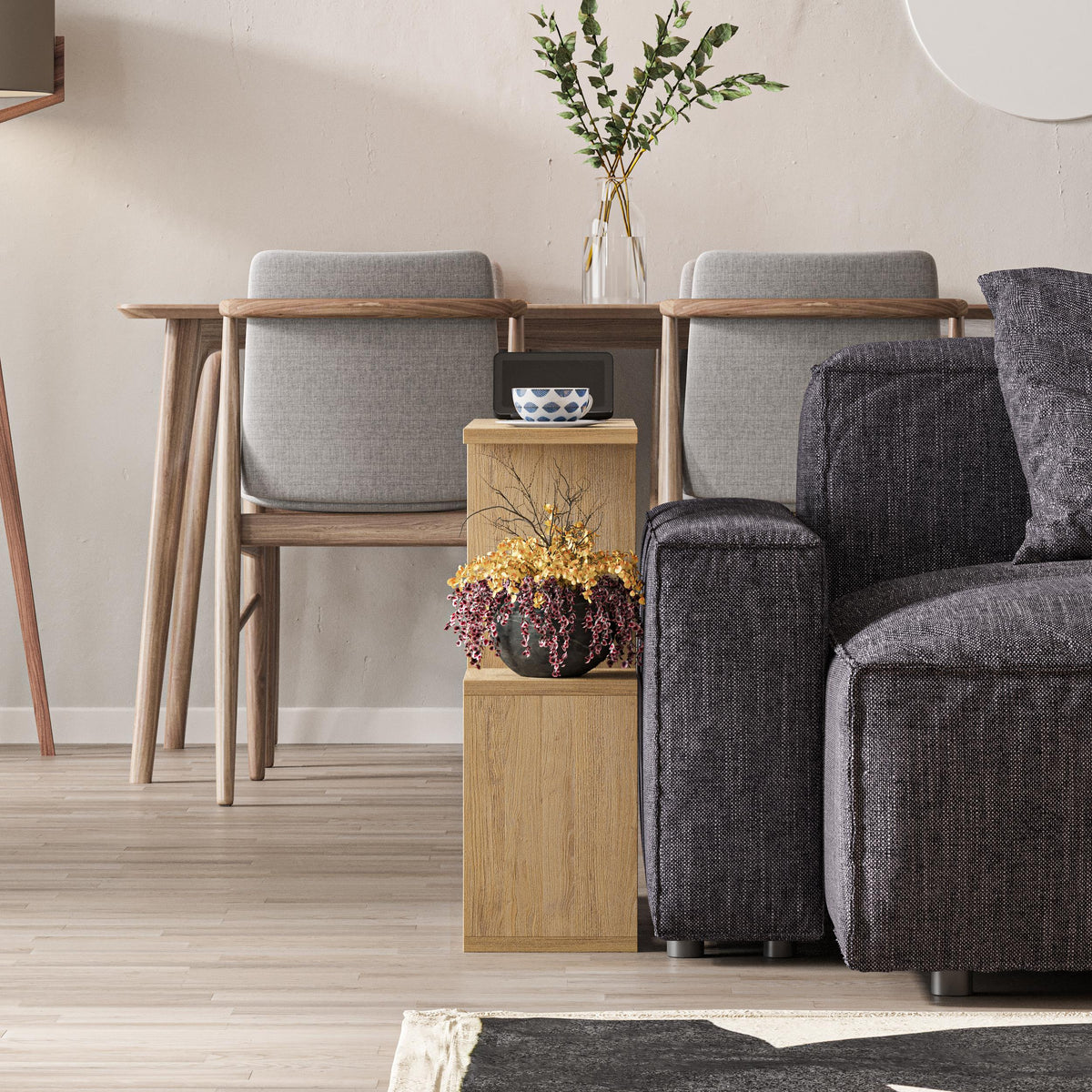 Homemania Modern Side Table with 4 Open Shelves