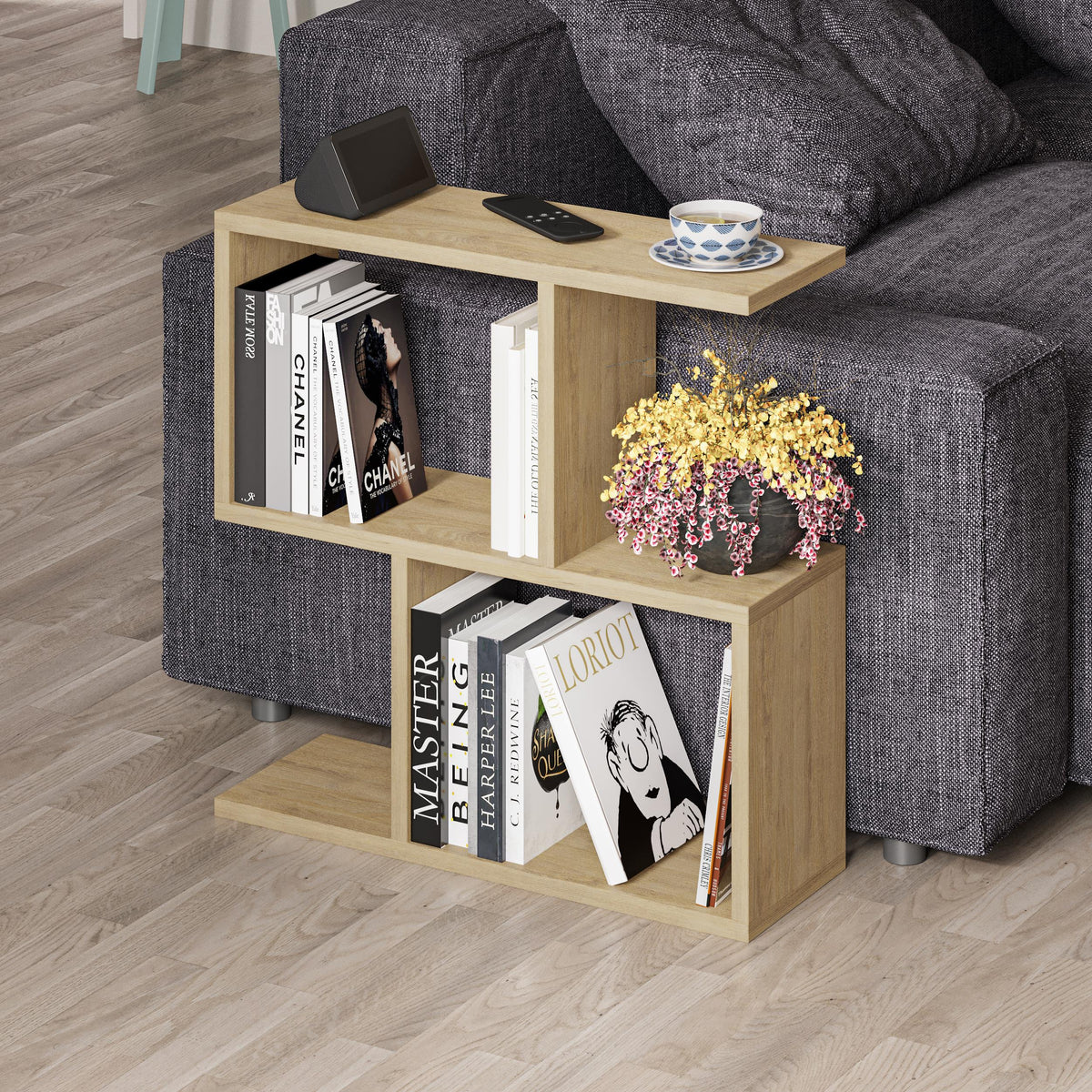 Homemania Modern Side Table with 4 Open Shelves