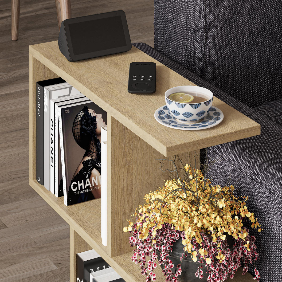 Homemania Modern Side Table with 4 Open Shelves