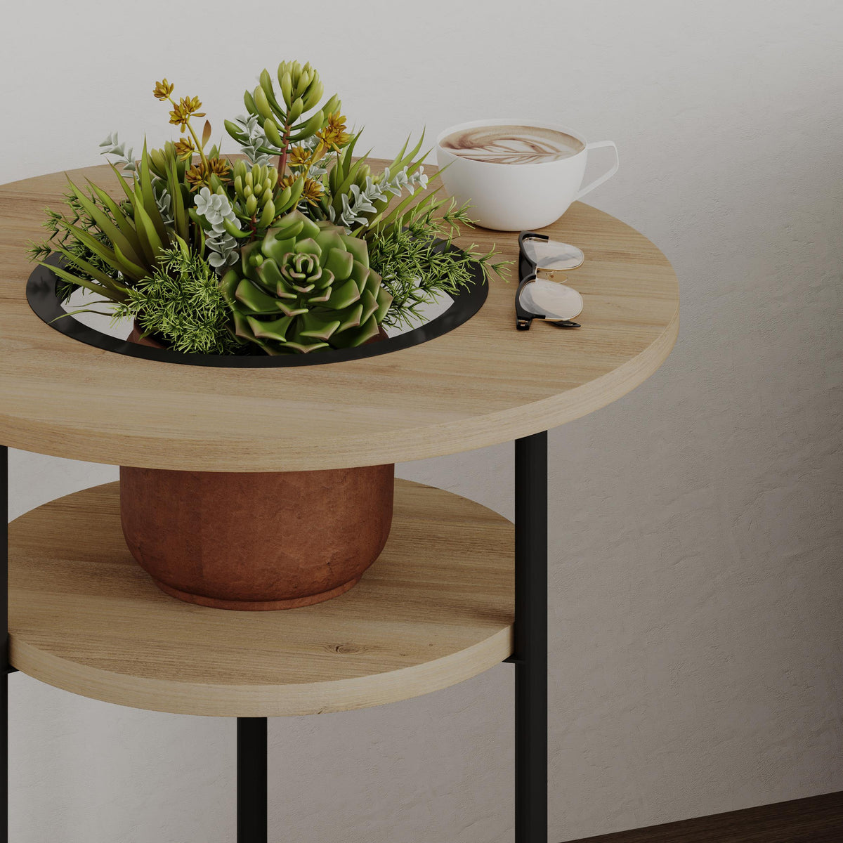 Grova Round Side Table with Shelf