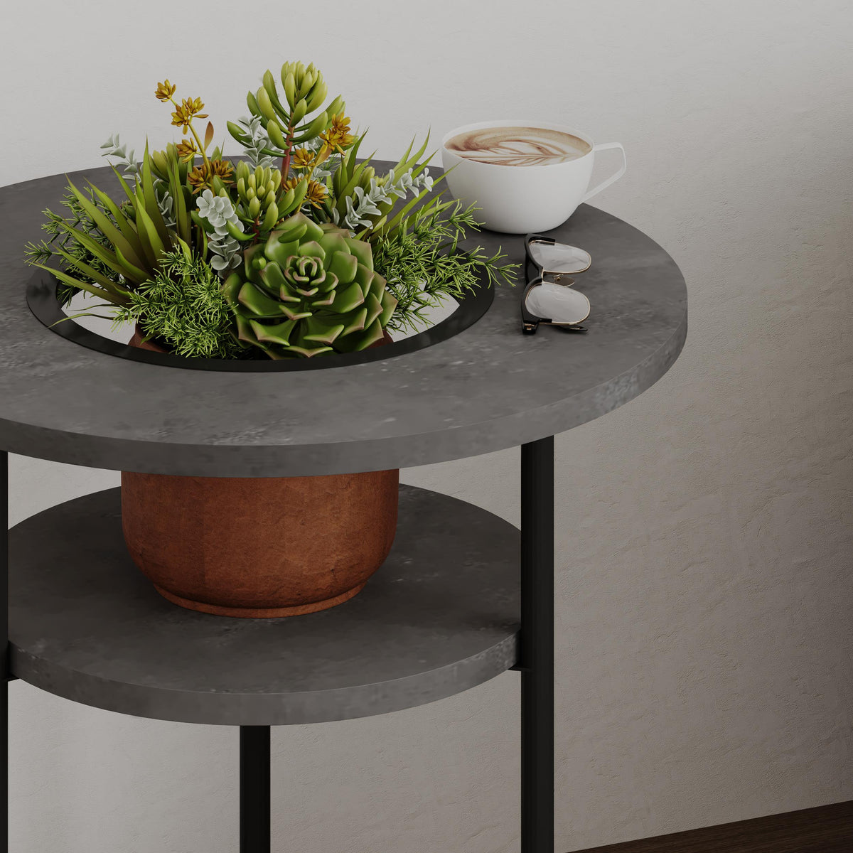 Grova Round Side Table with Shelf