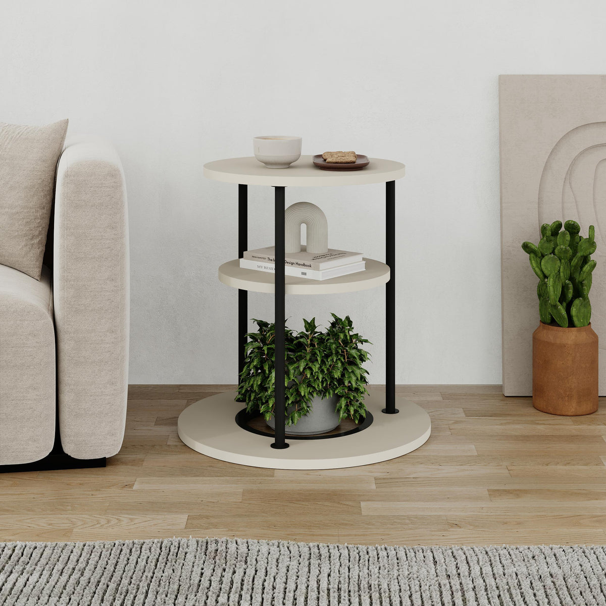 Grova Round Side Table with Shelf