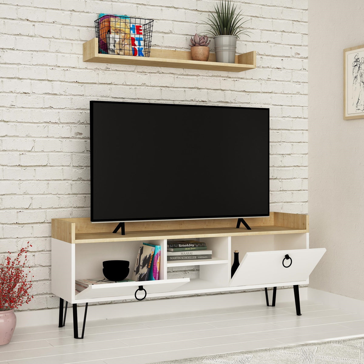 Keday Modern TV Stand Multimedia Centre With Wall Shelf Unit 140cm