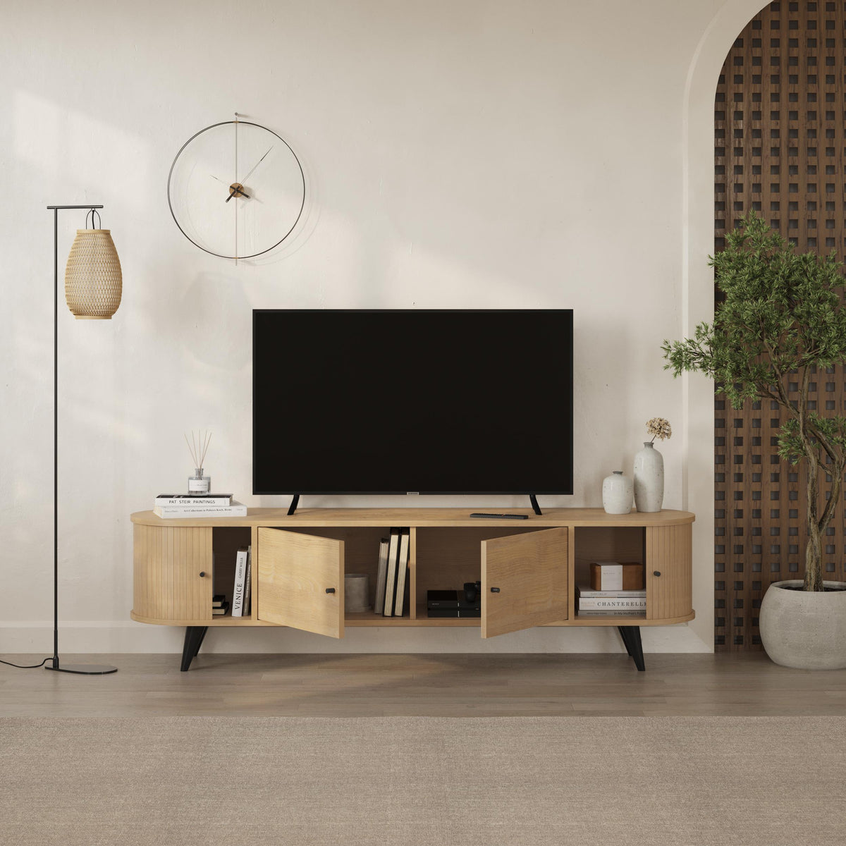 Gentle TV Stand – Oak – 4 Door Storage Unit