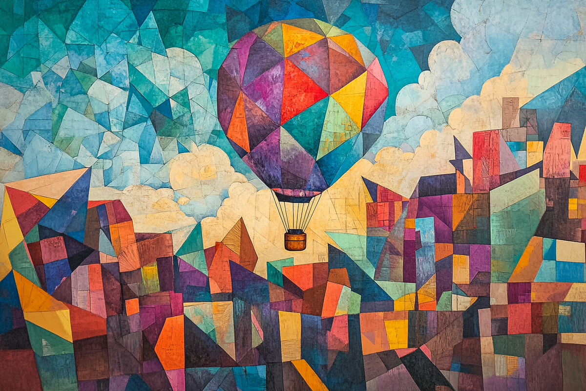 Balloon Over Geometric Canvas
