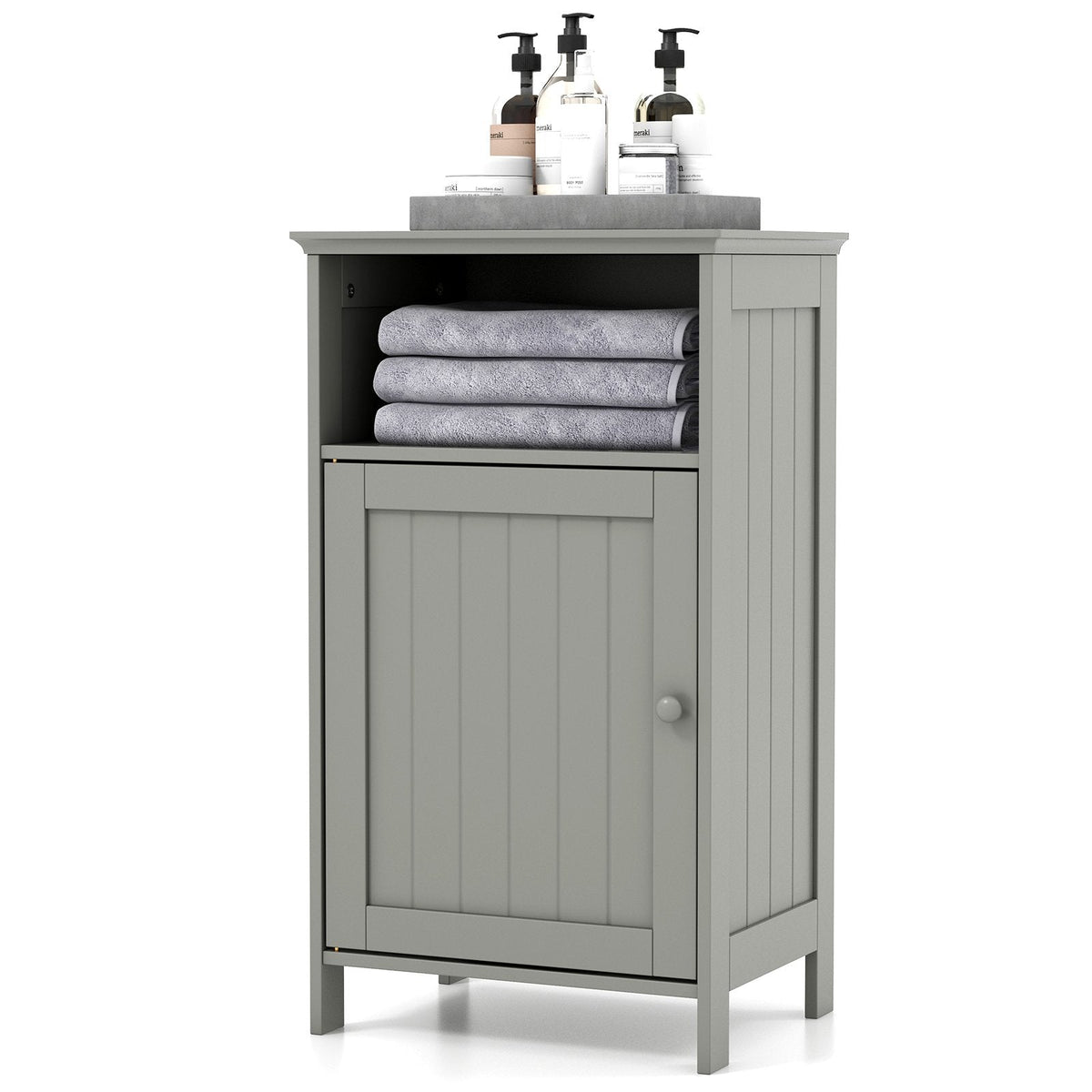 Bathroom Floor Single Door Side Cabinet with Open Compartment-Black