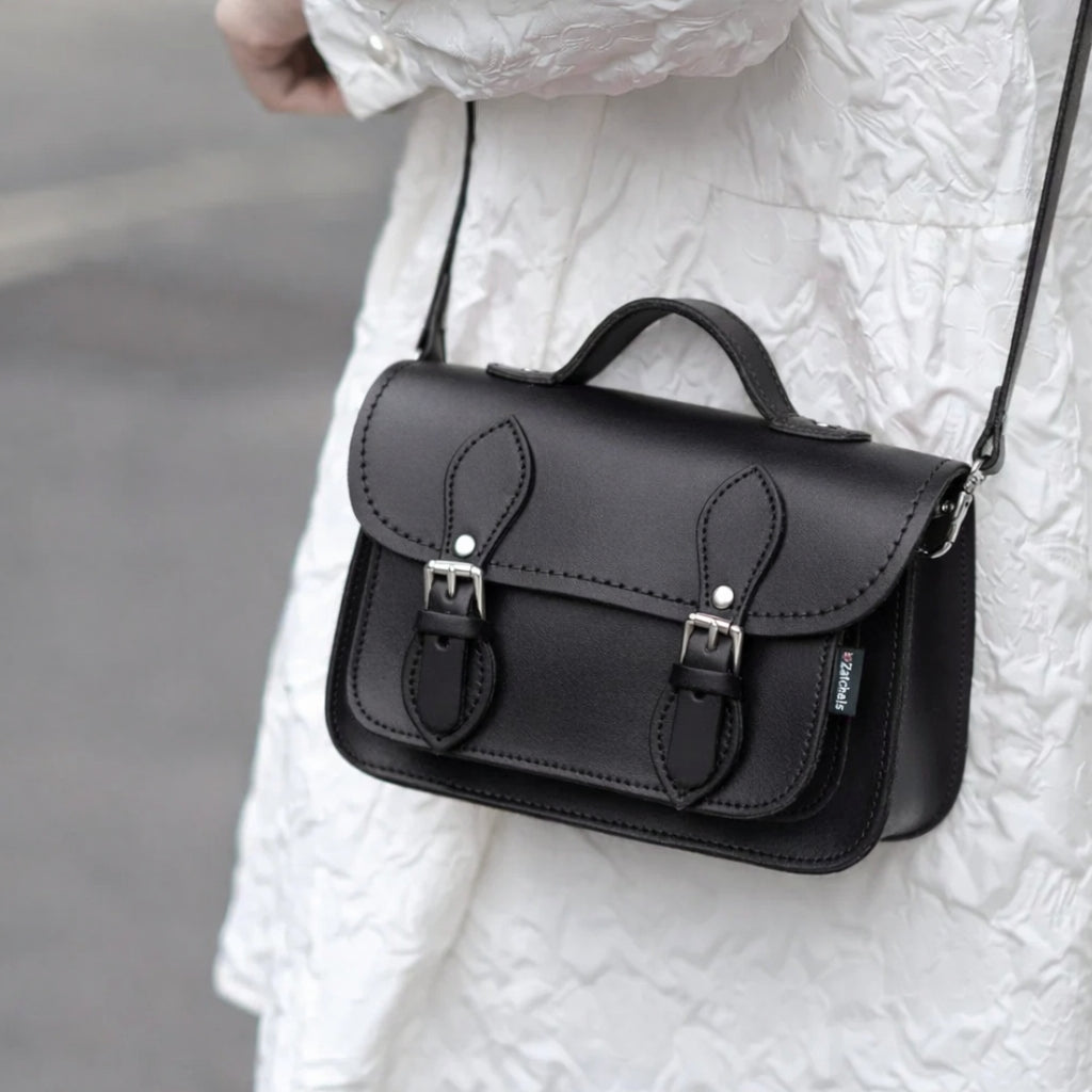 Handmade Leather Micro Satchel - Black