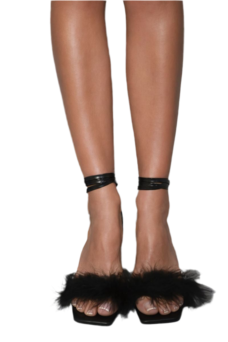 Fluffy Detail Open Toe Strappy High Heels