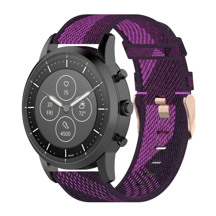 22mm Stripe Weave Nylon Wrist Strap Watch Band for Fossil Hybrid Smartwatch HR, Male Gen 4 Explorist HR & Sport